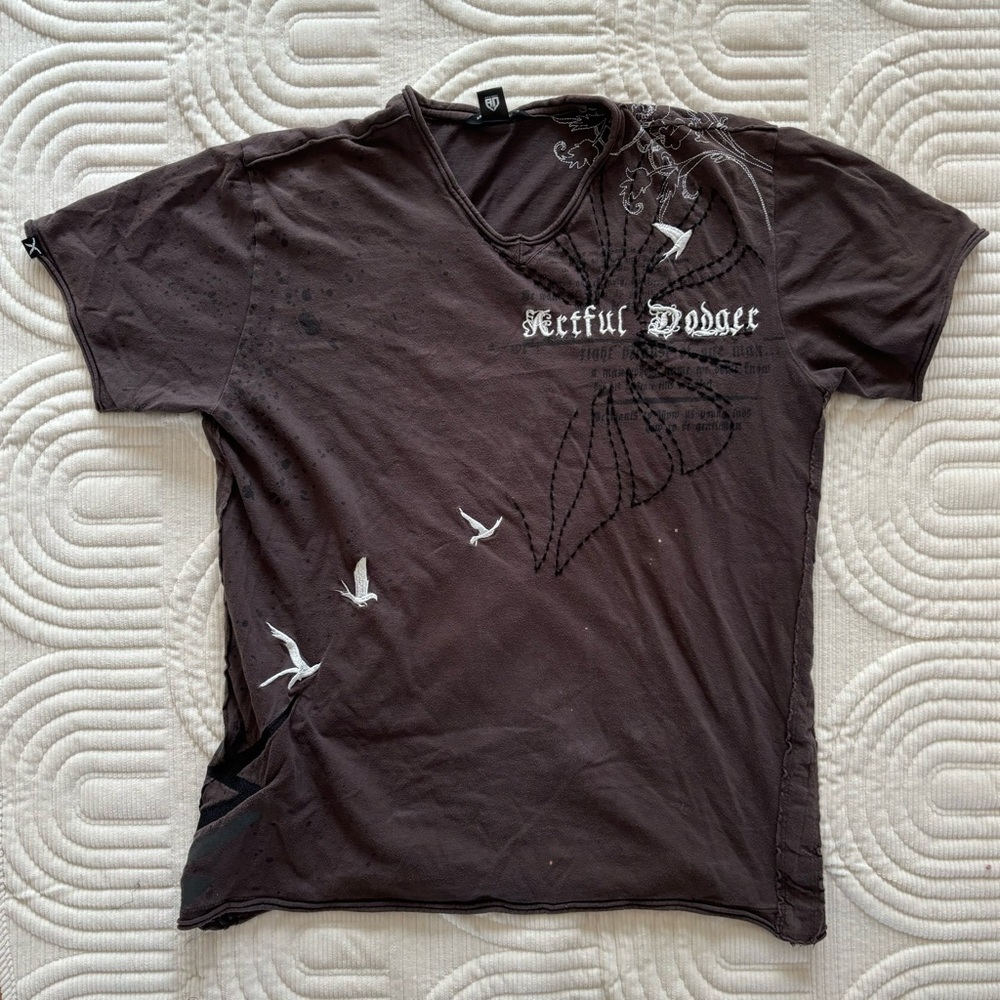 Artful Dodger brown embroidered V-neck tshirt